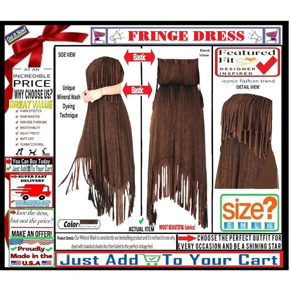 🛑 BULLY Strapless➕🆒 FRINGE Dual Elastic DRESS Mineral Wash 💸BUY NOW‼️🟢 - Picture 1 of 16